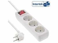 InLine® Steckdosenleiste, 3-fach Schutzkontakt, mit Schalter, 1,5m, weiß Strom /