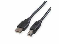 ROLINE USB 2.0 Kabel, Typ A-B, schwarz, 0,8 m