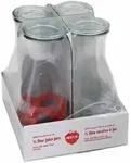 WECK 4T7-64 Saftflasche 1/2L inkl. Ringe und Klammern, klar/rot/silber (4er...