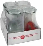 WECK 4T7-63 Saftflasche 1/4L inkl. Ringe und Klammern, klar/rot/silber (4er...