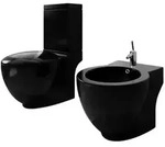 vidaXL Stand-WC & Bidet Set Schwarz Keramik