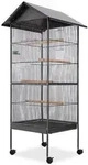 vidaXL Vogelk&auml;fig mit Dach Stahl Schwarz 66x66x155 cm