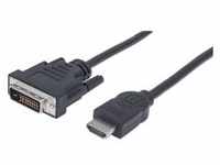 Manhattan HDMI to DVI-D 24+1 Cable, 1.8m, Male to Male, Black, Equivalent to Startech