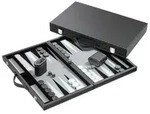 Backgammon grau, medium, Kunstleder, Brettspiel aus Holz, 1-2 Spieler, ab 8...