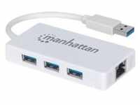 Manhattan USB-A 3-Port Hub with Gigabit Ethernet Adapter, 3x USB-A Ports, 5...