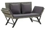 vidaXL Gartenbank mit Auflagen 176 cm Grau Poly Rattan