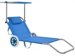 vidaXL Klappliege mit Sonnenschutz und R&auml;dern Stahl Blau