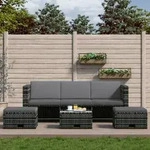 vidaXL 4-tlg. Garten-Lounge-Set mit Auflagen Poly Rattan Grau