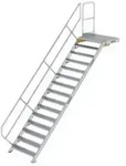 Treppe mit Plattform 45&deg; Stufenbreite 1000 mm 15 Stufen Aluminium geriffelt