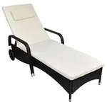 vidaXL Sonnenliege mit Polster & Rollen Poly Rattan Schwarz