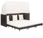 vidaXL Ausziehbares 3-Sitzer-Schlafsofa mit Dach Poly Rattan Braun