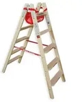 Euroline Holz Stufenstehleiter mit Comfort-Stufen mit Werkzeugablage 2x5 Stufen