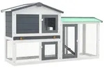 vidaXL Gro&szlig;er Kaninchenstall Grau und Wei&szlig; 145x45x84 cm Holz