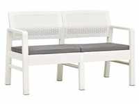 vidaXL 2-Sitzer-Gartenbank mit Kissen Weiß 120 cm Kunststoff