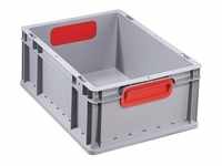 Transportstapelbehälter L400xB300xH170mm grau PP geschlossener Griff rot