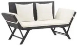 vidaXL Gartenbank mit Auflagen 176 cm Schwarz Poly Rattan