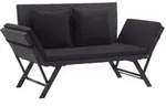 vidaXL Gartenbank mit Auflagen 176 cm Schwarz Poly Rattan