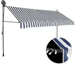 vidaXL Einziehbare Markise Handbetrieben mit LED 400 cm Blau und Wei&szlig;