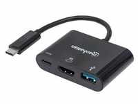 Manhattan USB-C Dock/Hub, Ports (x3): HDMI, USB-A and USB-C, With Power Delivery to