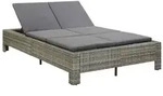 vidaXL 2-Personen-Sonnenliege mit Auflage Grau Poly Rattan