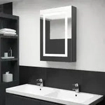 vidaXL LED-Spiegelschrank f&uuml;rs Bad Gl&auml;nzend Grau 50x13x70 cm