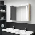vidaXL LED-Bad-Spiegelschrank 89x14x62 cm Wei&szlig; und Eichen-Optik