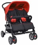 vidaXL Zwillingskinderwagen Stahl Rot und Schwarz