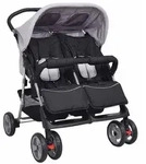 vidaXL Zwillingskinderwagen Stahl Grau und Schwarz