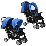 vidaXL Tandem-Kinderwagen Stahl Blau und Schwarz