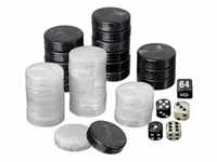 4109 - Spielsteine, Backgammon, medium, 28 x 8 mm, Kunststoff, schwarz weiß, inkl.