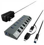 IB-HUB1701-C3, 7 Port USB 3.0 Type-A Hub, Aluminium Geh&auml;use, mit 7x USB Type-A,