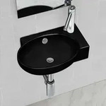 vidaXL Keramik Waschbecken mit Hahn/&Uuml;berlaufloch Schwarz Rund
