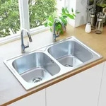 vidaXL K&uuml;chensp&uuml;le Doppelbecken mit Sieb & Siphon Edelstahl