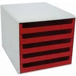 Schubladenbox 5 Sch&uuml;be hellgrau/rot