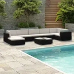 vidaXL 8-tlg. Garten-Lounge-Set mit Auflagen Poly Rattan Schwarz