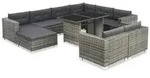 vidaXL 10-tlg. Garten-Lounge-Set mit Auflagen Poly Rattan Grau