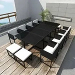 vidaXL 13-tlg. Garten-Essgruppe mit Auflagen Poly Rattan Schwarz