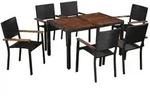 vidaXL 7-tlg. Garten-Essgruppe Poly Rattan Akazie Massivholz Schwarz