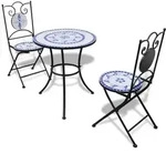 vidaXL 3-tlg. Bistro-Set Keramikfliesen Blau und Wei&szlig;