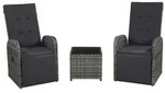 vidaXL 3-tlg. Bistro-Set mit Auflagen Poly Rattan Grau