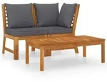 vidaXL 3-tlg. Garten-Lounge-Set mit Dunkelgrauem Kissen Akazienholz