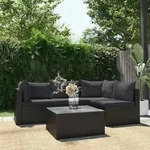 vidaXL 5-tlg. Garten-Lounge-Set mit Auflagen Poly Rattan Schwarz