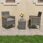 vidaXL 3-tlg. Bistro-Set Poly Rattan und Hartglas Grau