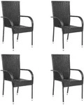 vidaXL Stapelbare Gartenst&uuml;hle 4 Stk. Poly Rattan Schwarz