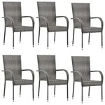 vidaXL Gartenst&uuml;hle Stapelbar 6 Stk. Grau Poly Rattan