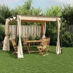 vidaXL Pavillon mit Vorh&auml;ngen 3 x 3 m Creme Stahl