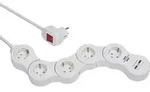 Steckdosenleiste Vario Power H05VV-F3G1,5 5-fach Kabel-L.1,4m wei&szlig; m.2xUSB