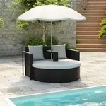 vidaXL Gartenbett mit Sonnenschirm Braun Poly Rattan