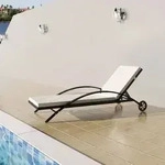 vidaXL Sonnenliege mit Polster & Rollen Poly Rattan Schwarz