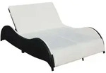 vidaXL Doppel-Sonnenliege mit Auflage Poly Rattan Schwarz